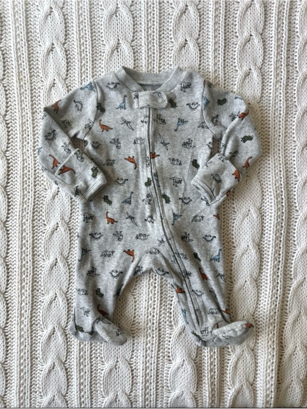 Carter's Gray Footed One-Piece with Dino Print Newborn